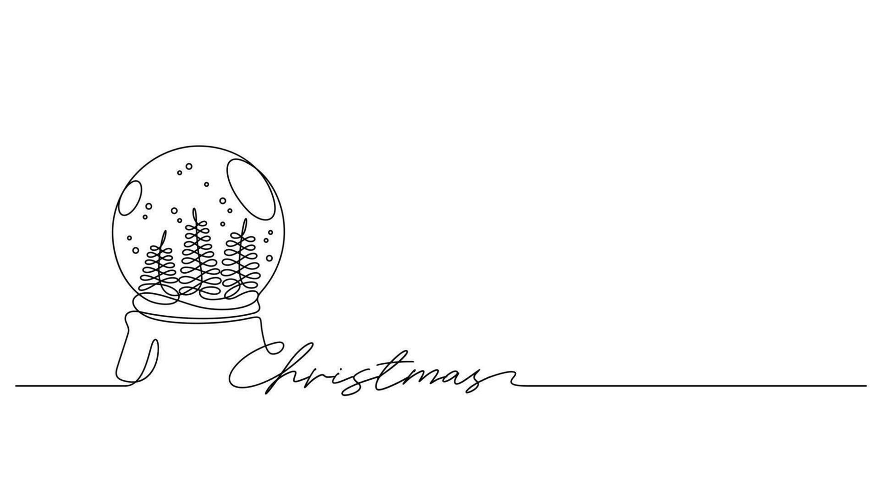 christmas tress in crystal ball snowing gift one line drawing vector