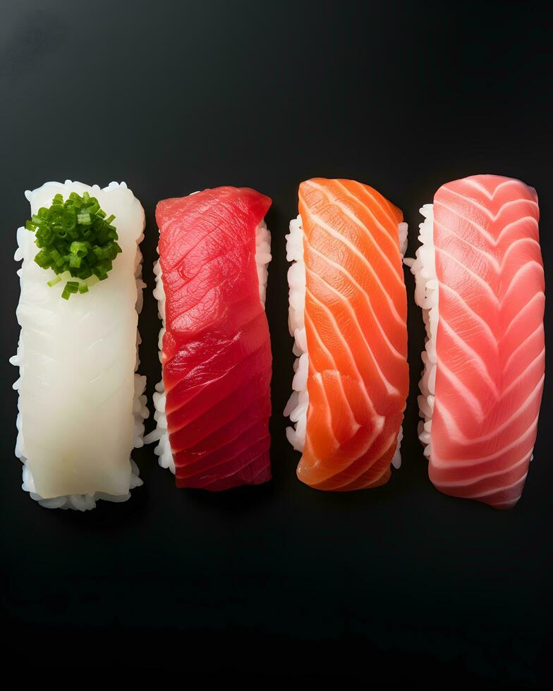 Delicious sushi rolls.  AI Generated photo