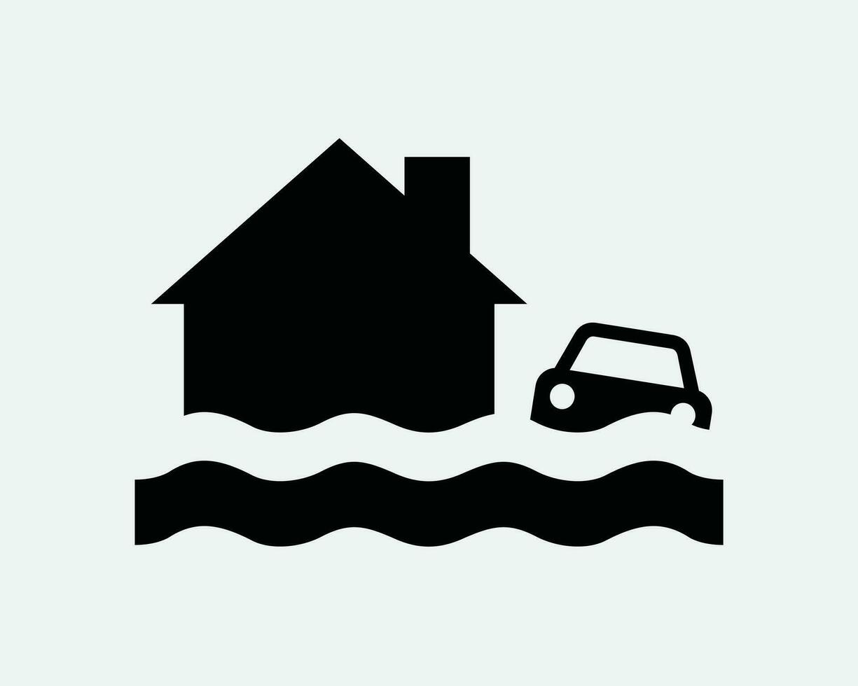 Flood Icon Natural Disaster Insurance Flooding Flooded Damage Danger Risk Hurricane Storm Water Black White Outline Line Shape Sign Symbol EPS Vector