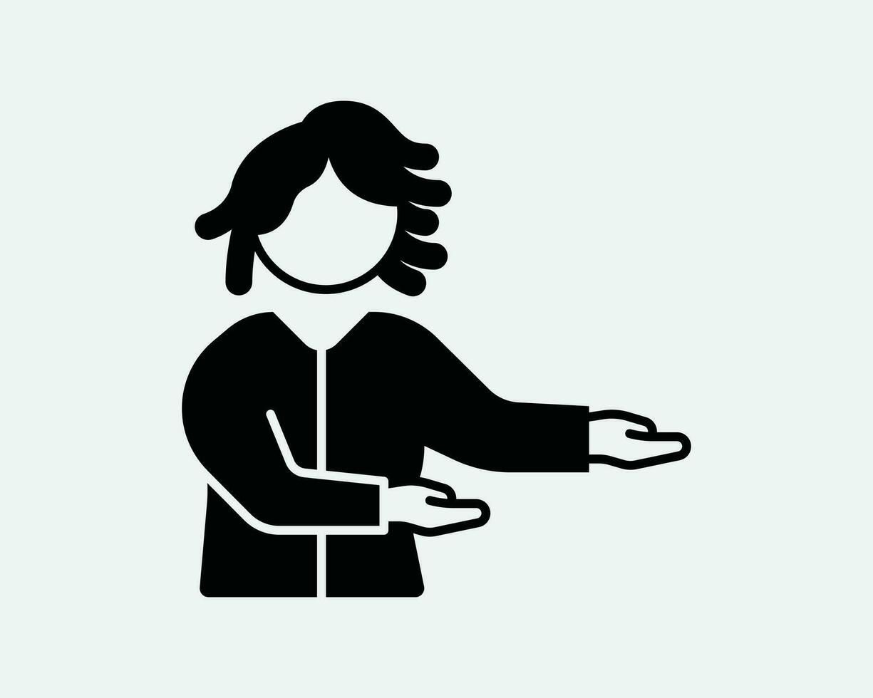 Woman Showing Gesture Icon Girl Female Invite Welcome Show Usher Stick Figure Hand Point Pointing Black White Line Outline Shape Sign Symbol EPS Vector