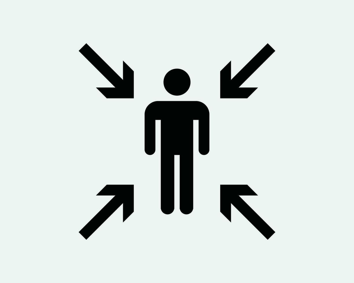 Evacuation Assembly Point Icon Emergency Gathering Location Safety Fire Escape Arrow Place Exit Black White Line Outline Shape Sign Symbol EPS Vector