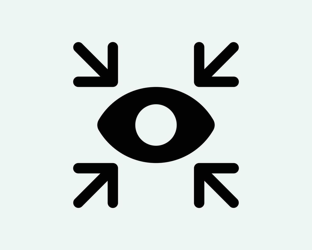 Eyes Four Arrow Icon Bullseye Aim Target 4 Point Pointer Crosshair Eyesight Sight Look See Vision Black White Shape Line Outline Sign Symbol EPS Vector