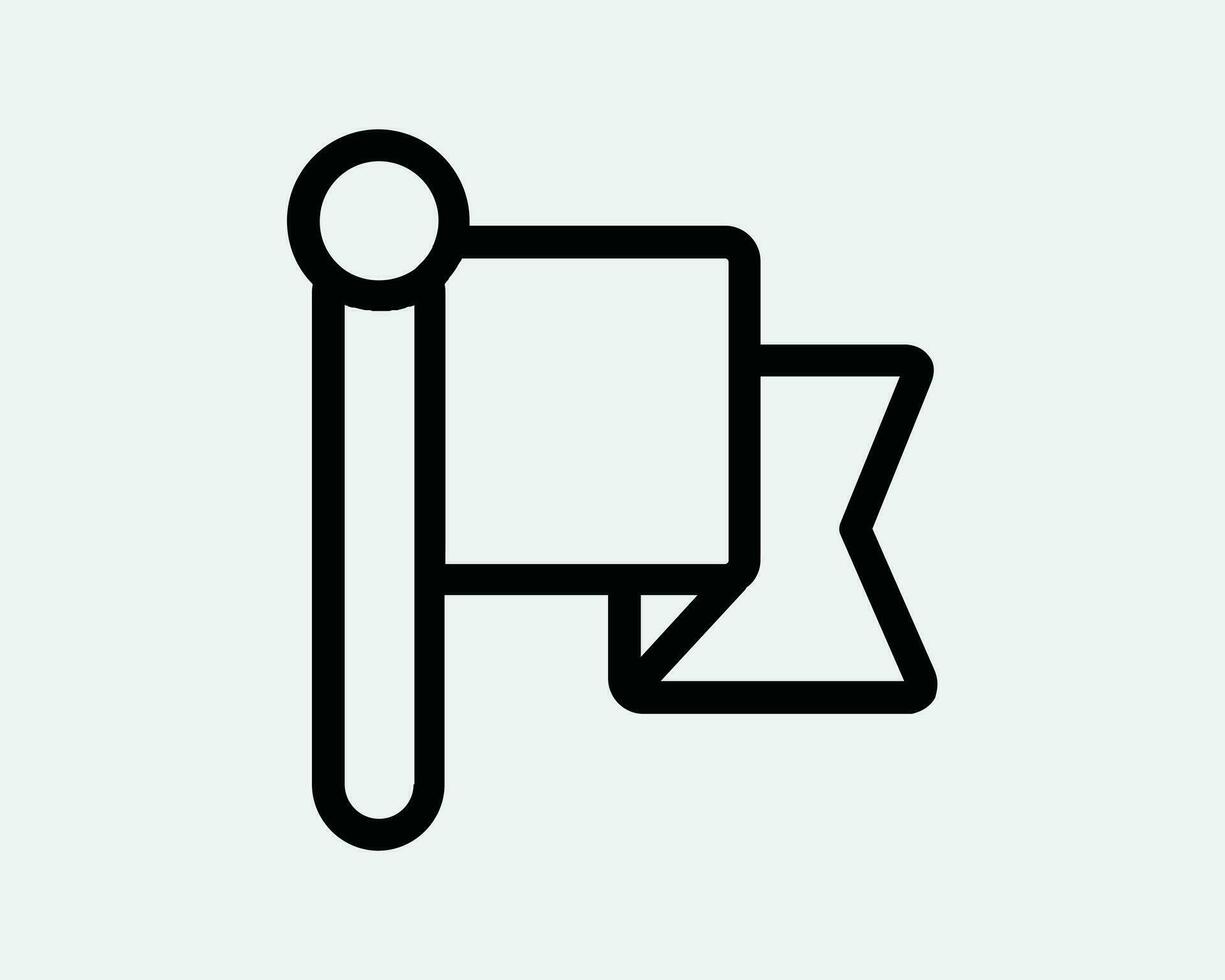 Flag Icon Map Mark Location Marker Pole Geography Emblem Banner Pennant Wave Waving Place Pin Black White Outline Line Shape Sign Symbol EPS Vector