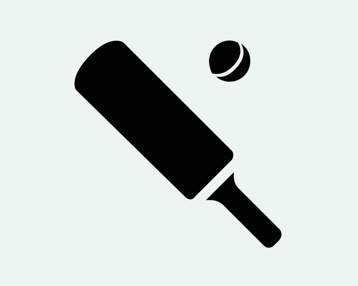 Cricket Sport Icon Bat Ball Competition Game Sport Sports Tournament Match Sporting Equipment Black White Shape Line Outline Sign Symbol EPS Vector