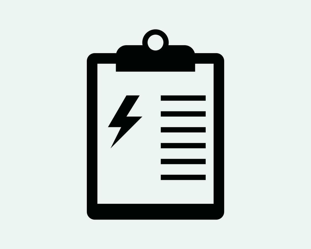 Energy Report Icon Electricity Clipboard Assessment Green ESG Survey Audit Renewable Management Black White Line Outline Shape Sign Symbol EPS Vector