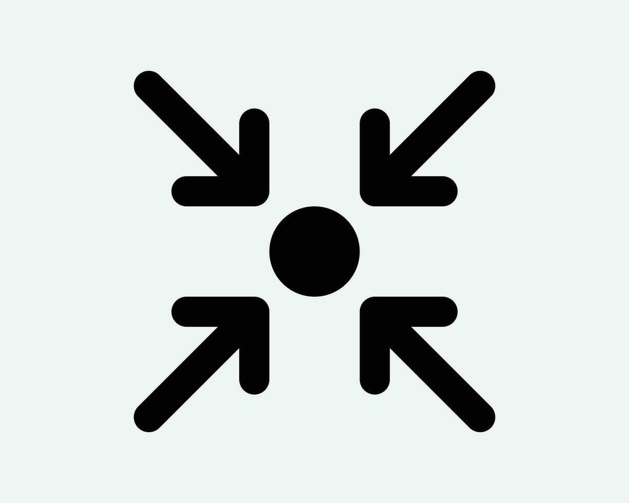 Gathering Point Arrow Icon Four Pointer Target Assembly Position Location Here Targeting Aim Center Black Shape Line Outline Sign Symbol EPS Vector