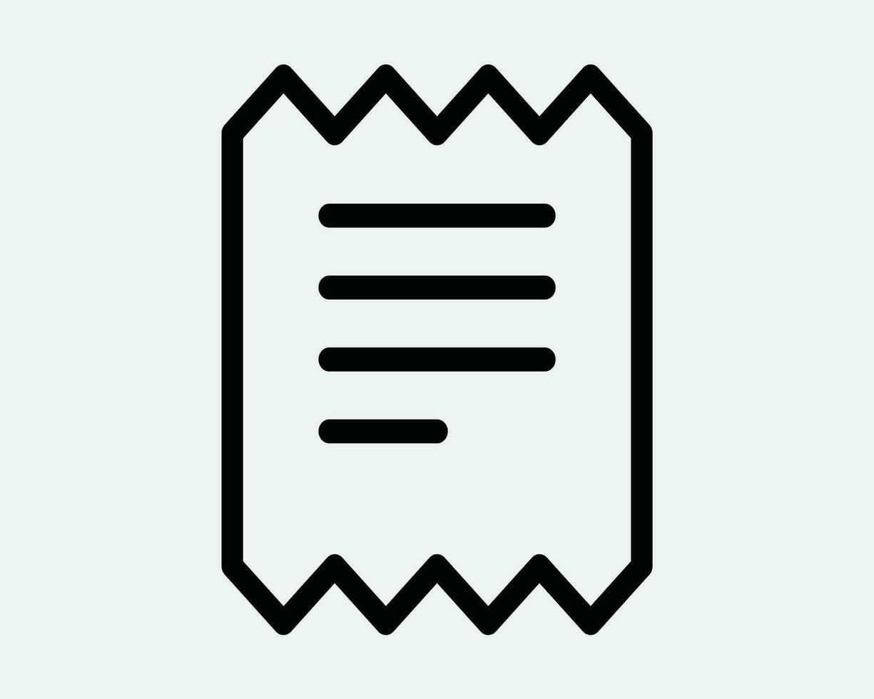 Receipt Icon Invoice Paper Pay Payment Retail Shopping Buy Document Finance Financial Check Black White Outline Line Shape Sign Symbol EPS Vector