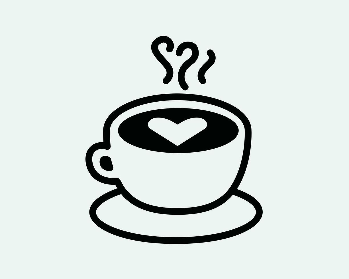 Coffee Art Icon Cafe Latte Cappuccino Warm Hot Beverage Coffeeshop Espresso Milk Mug Cup Frothy Black White Outline Line Shape Sign Symbol EPS Vector