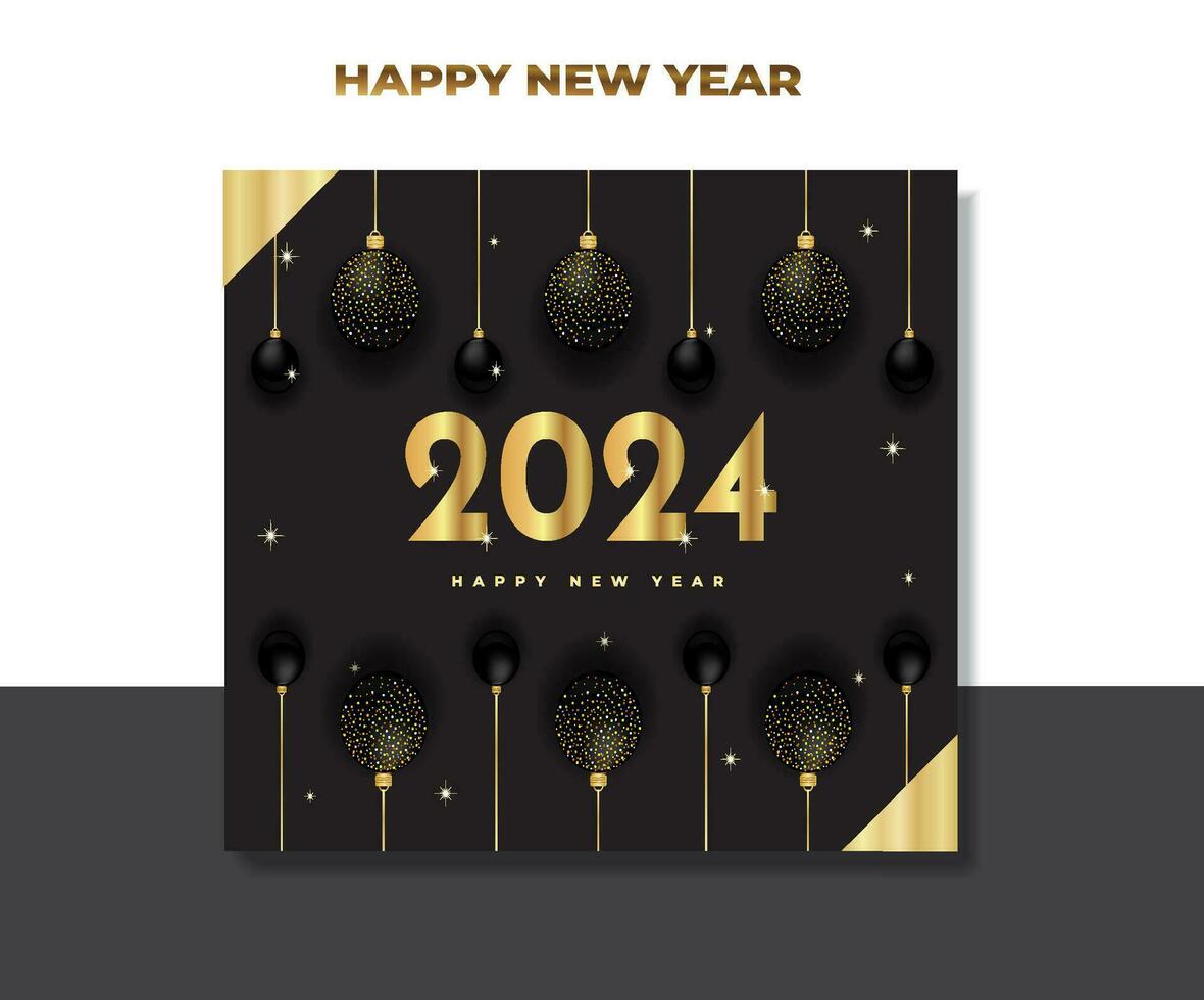 2024 nuevo año celebracion bandera modelo dorado decoración vector ilustración