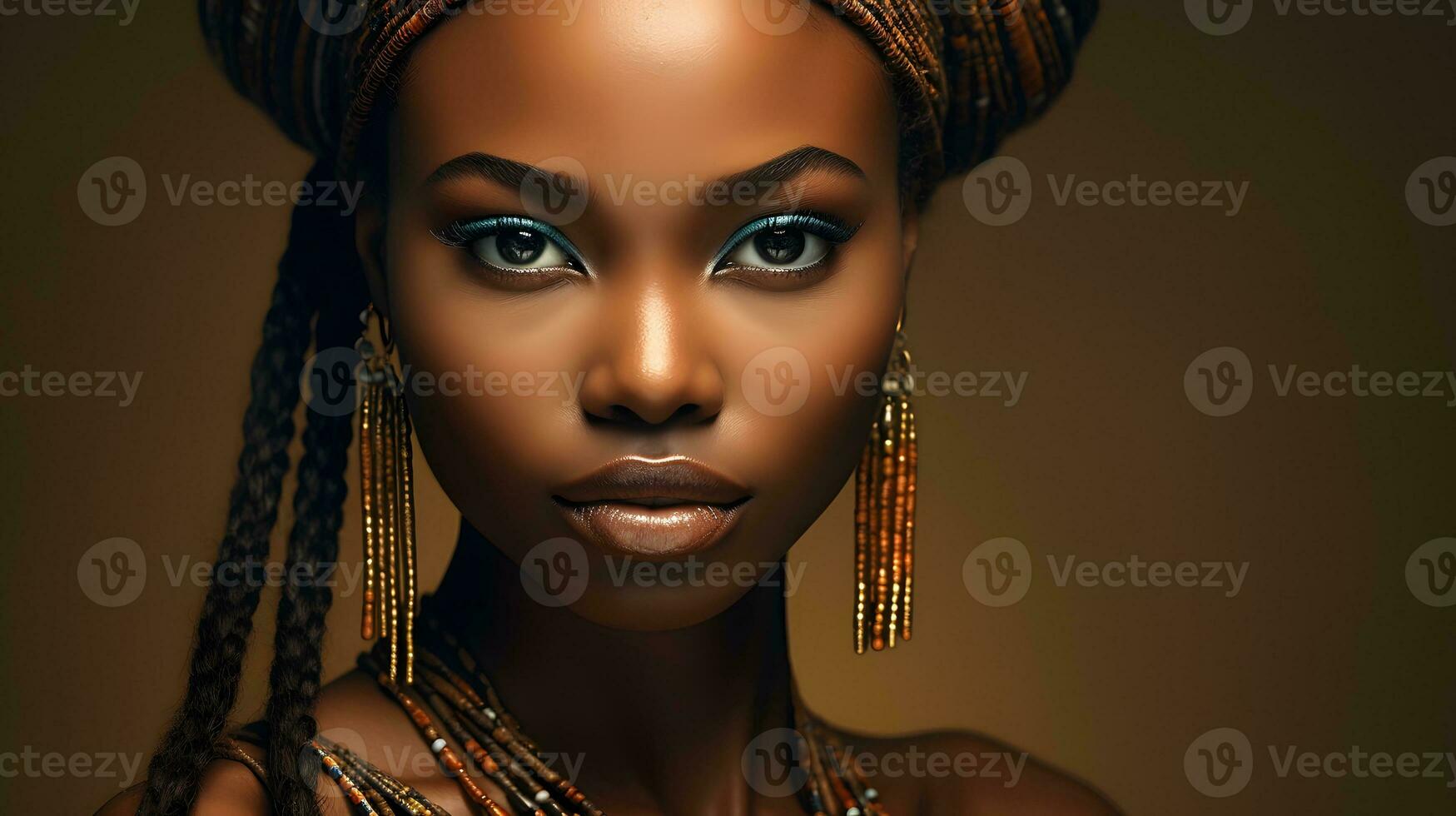 retrato de cerca belleza fantasía africano mujer. ai generado foto