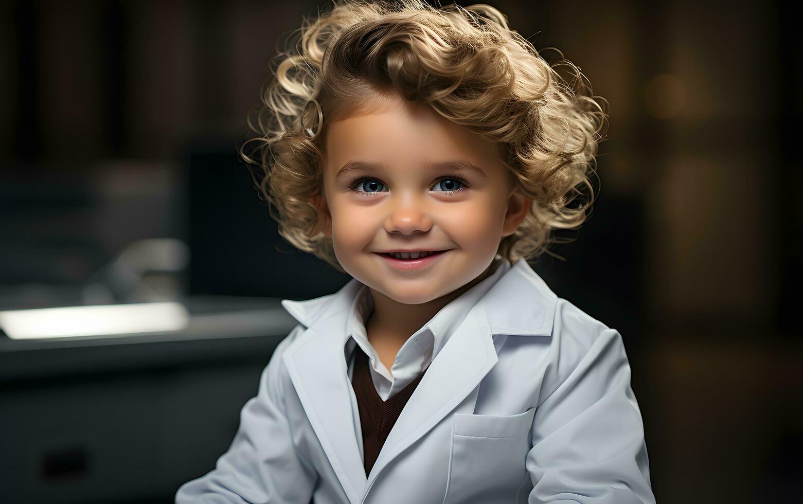 Happy little kid in doctor costume.  AI Generated photo