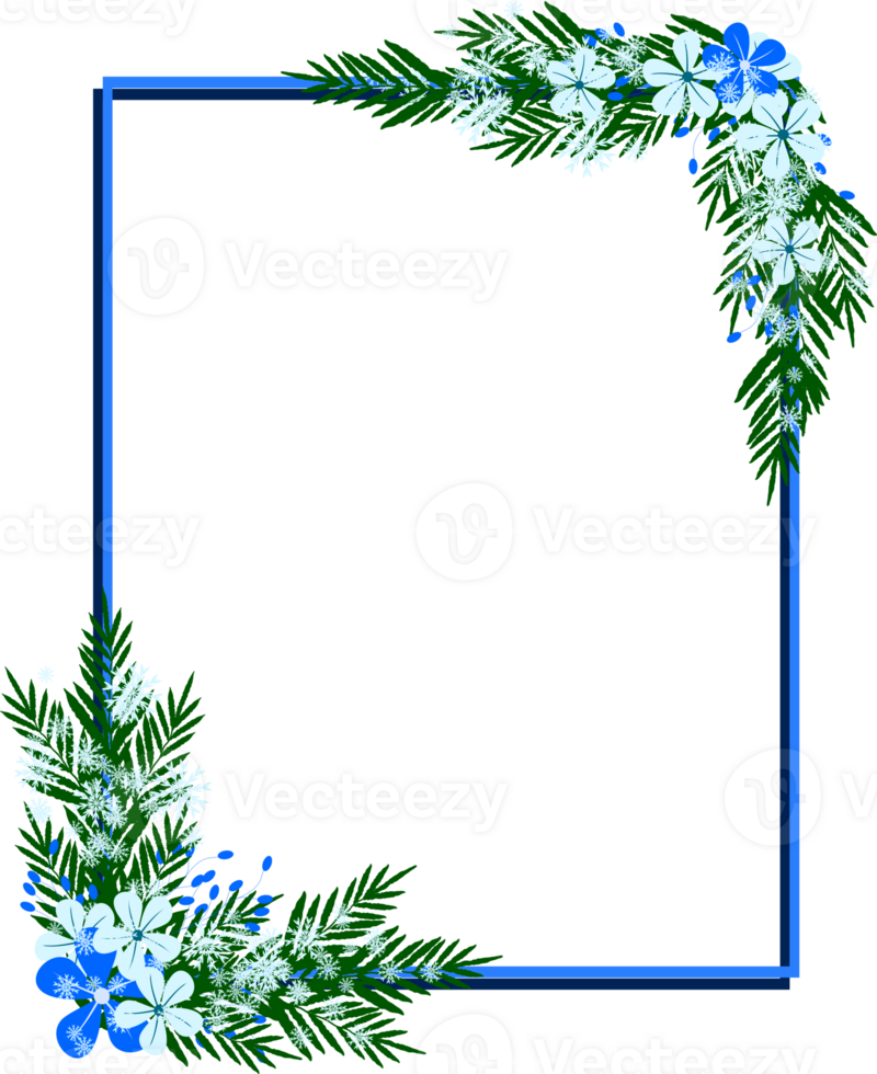 Winter frame with snowfall and floral clipart png