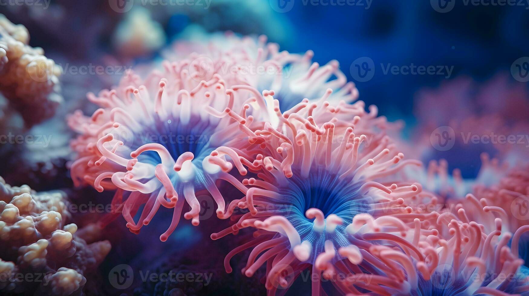 anemone actinia texture underwater reef sea coral.  AI Generated photo