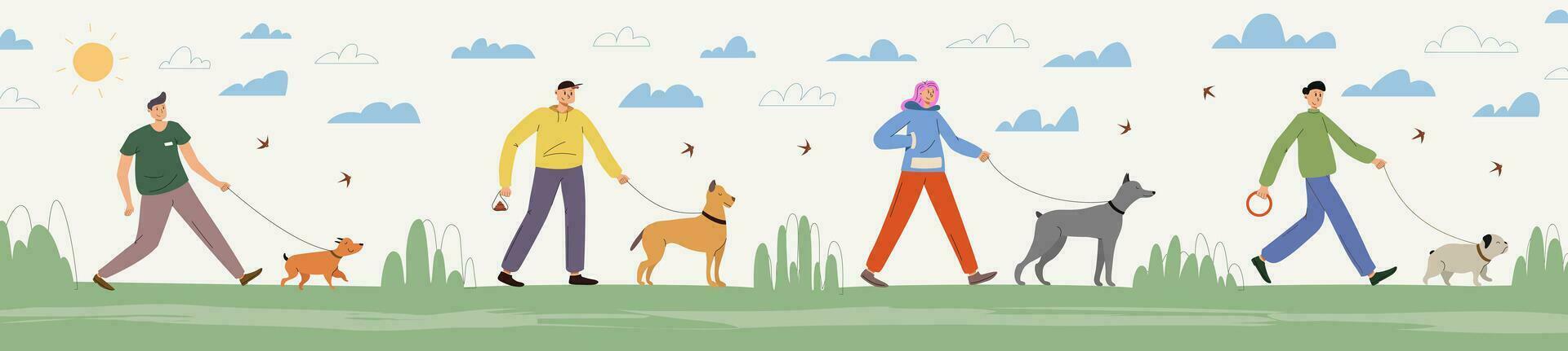 Man walk dog set on nature or park vector