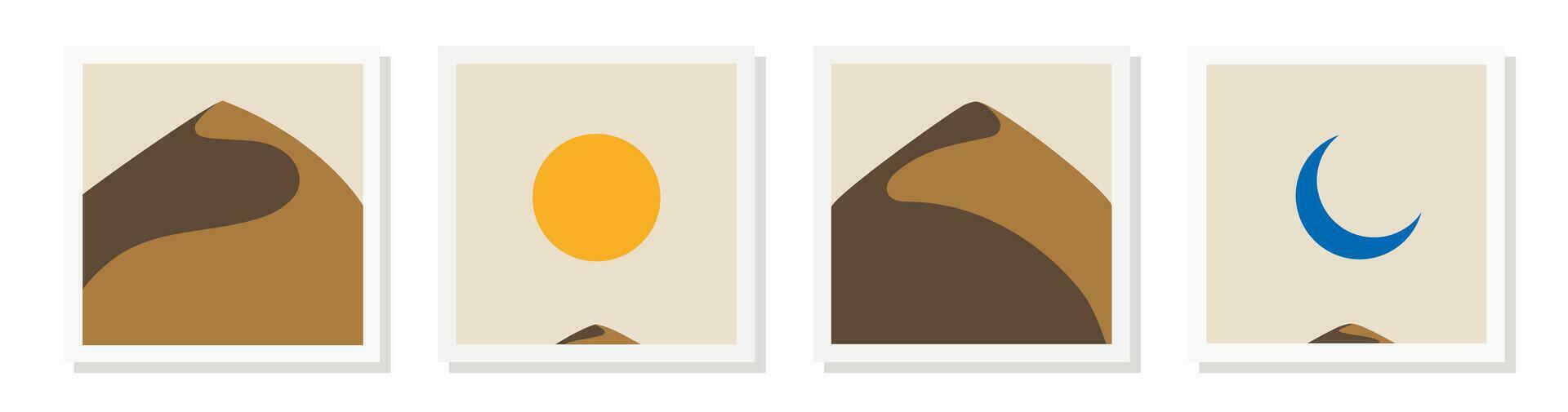 Desert landscape poster set minimal style vector