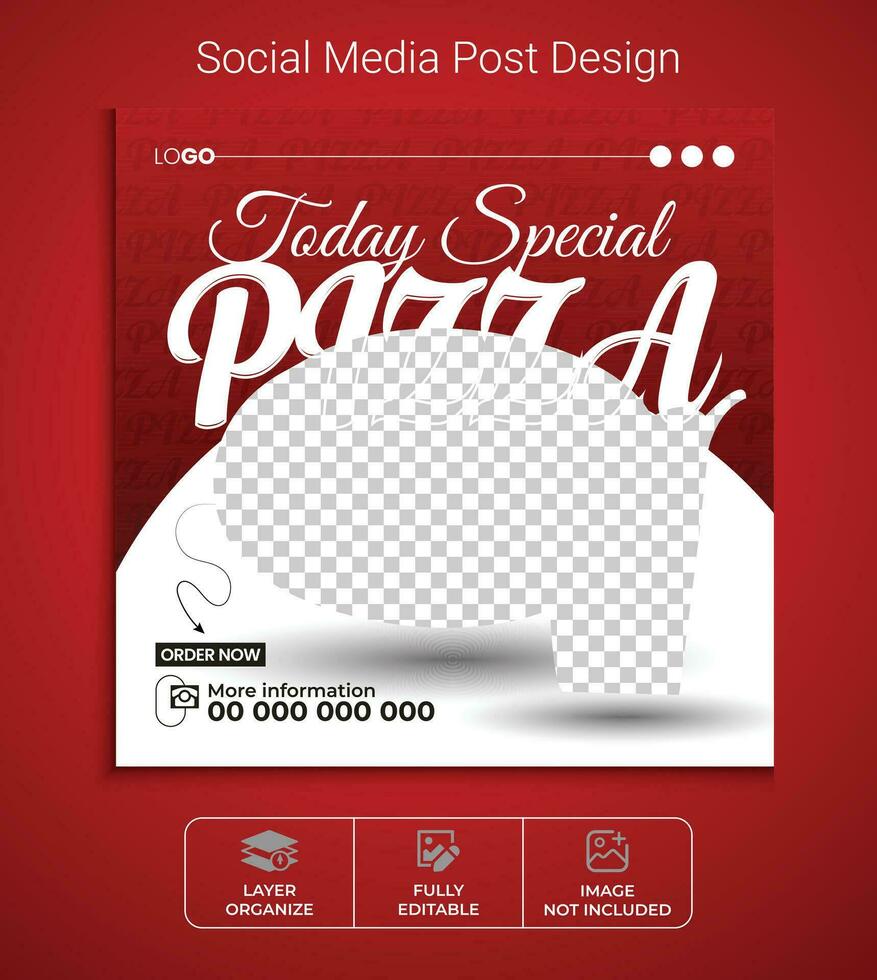 Food social media post design and restaurant pizza food banner template vector