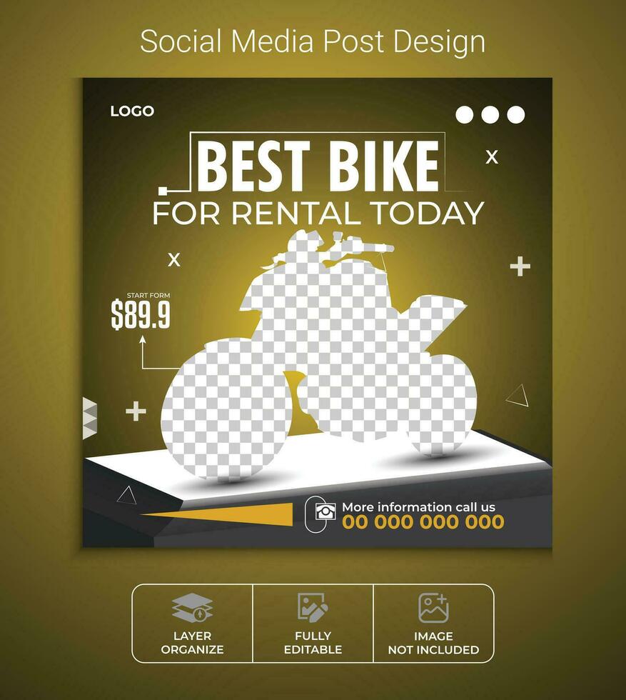 mejor coche para alquiler social medios de comunicación enviar diseño, exclusivo lujo bicicleta web bandera o nuevo coche rebaja póster modelo. mejor coche para rebaja y descuento motocicleta póster diseño. vector