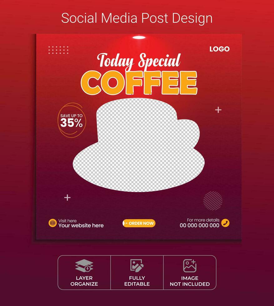 Special coffee social media post design, coffee shop web banner template. Discount cafes shop poster design. vector