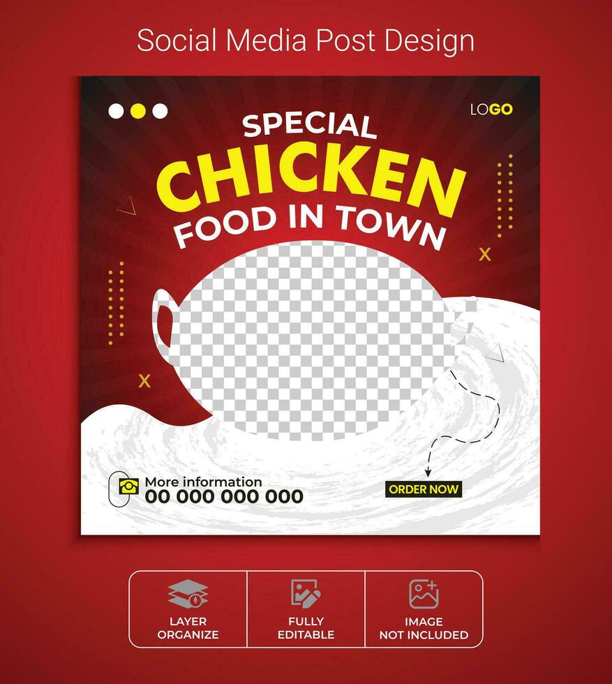 Special fried chicken social media post design, delicious food menu web banner design. vector