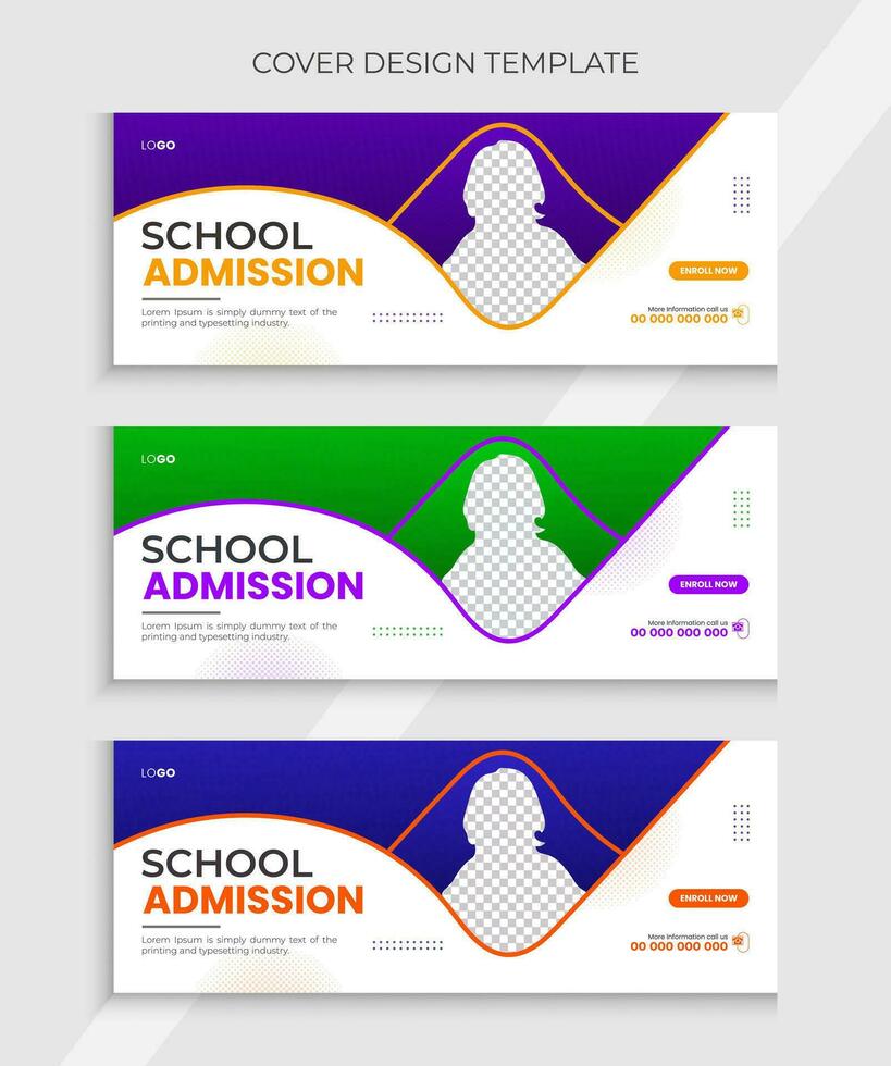 School admission Facebook  cover design, social media banner design vector template.