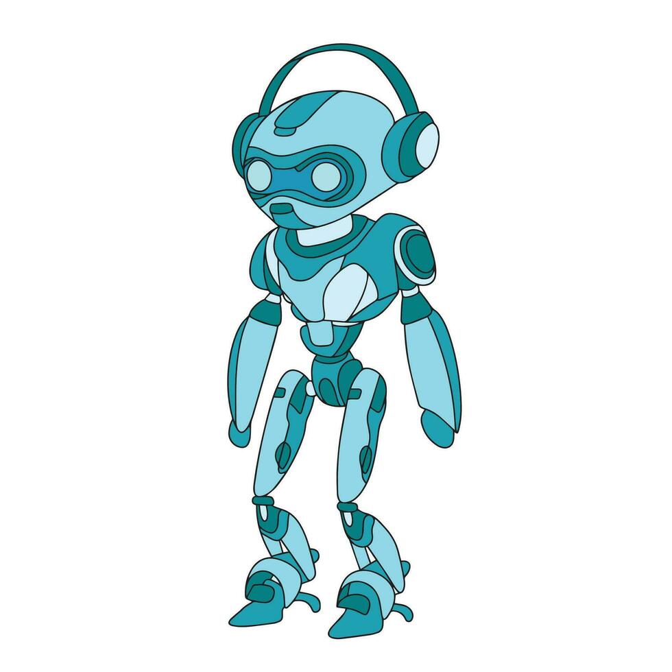 Robot colored outline. Hand drawn robot in doodle style isolated on white background. Vector illustration.