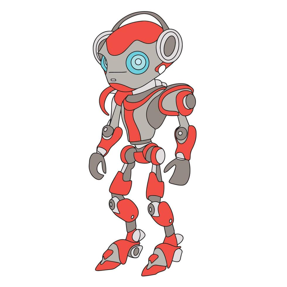 Robot colored outline. Hand drawn doodle robot. Outline robot. Vector illustration.