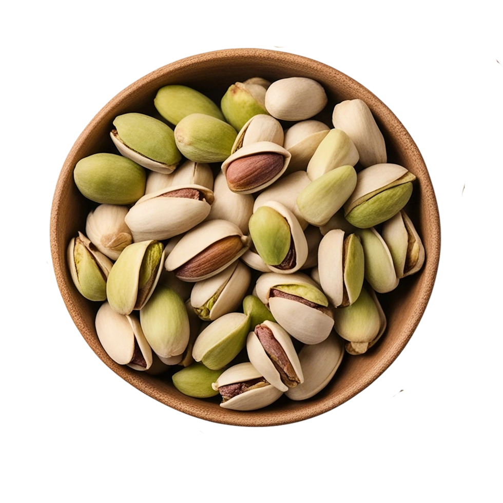 Pistachio nuts in a bowl on transparent background AI Generative png