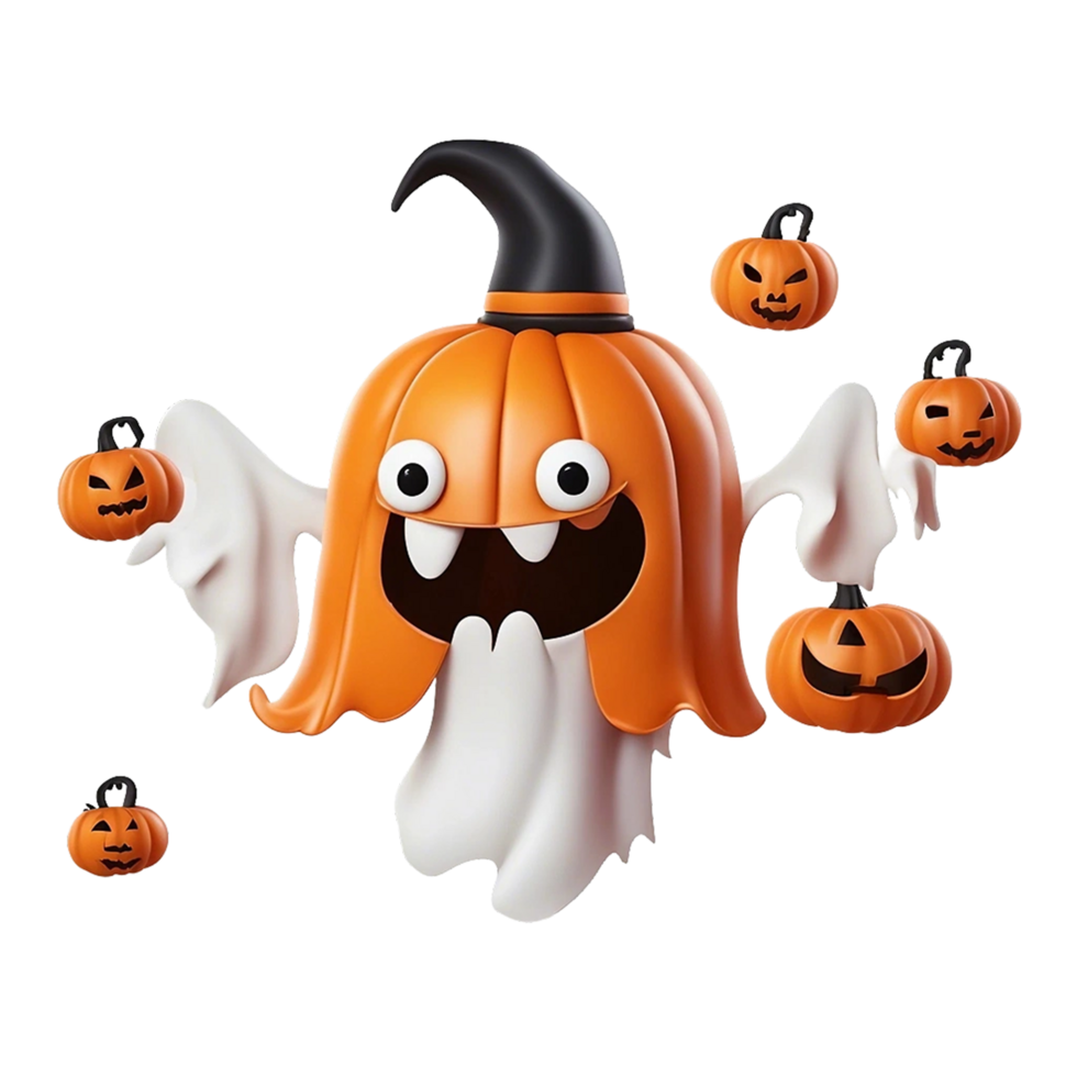 Pumpkin Ghost on transparent background AI Generative png