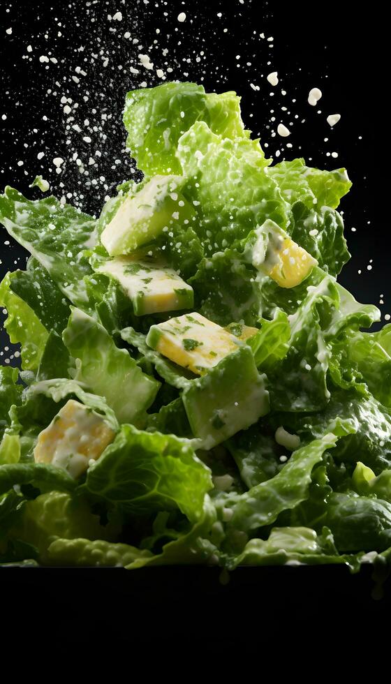 Flying Greek salad on white  AI Generated photo