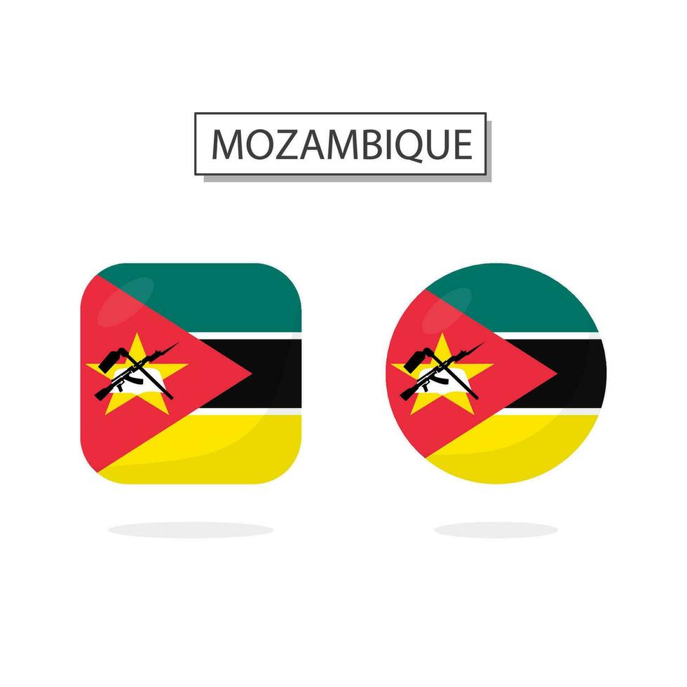 Flag of Mozambique 2 Shapes icon 3D cartoon style. vector