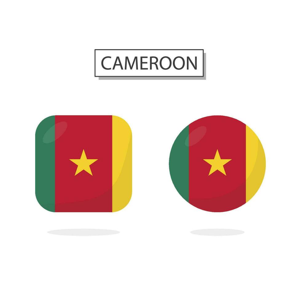 Flag of Cameroon 2 Shapes icon 3D cartoon style. vector