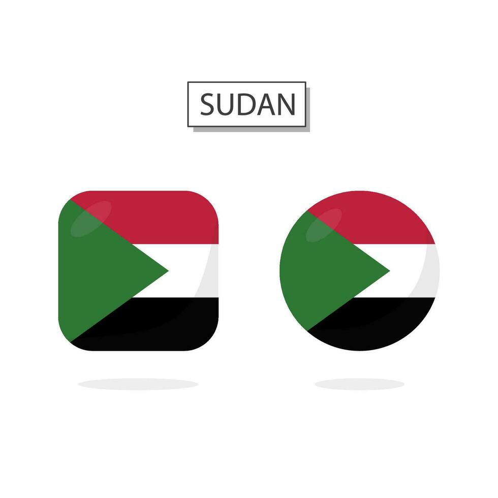 Flag of Sudan 2 Shapes icon 3D cartoon style. vector