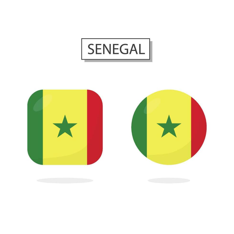 Flag of Senegal 2 Shapes icon 3D cartoon style. vector