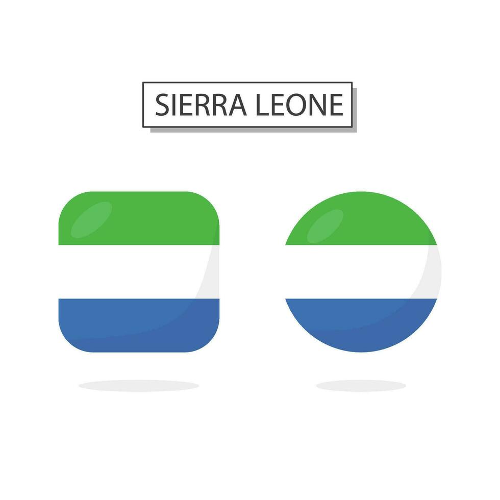 Flag of Sierra Leone 2 Shapes icon 3D cartoon style. vector