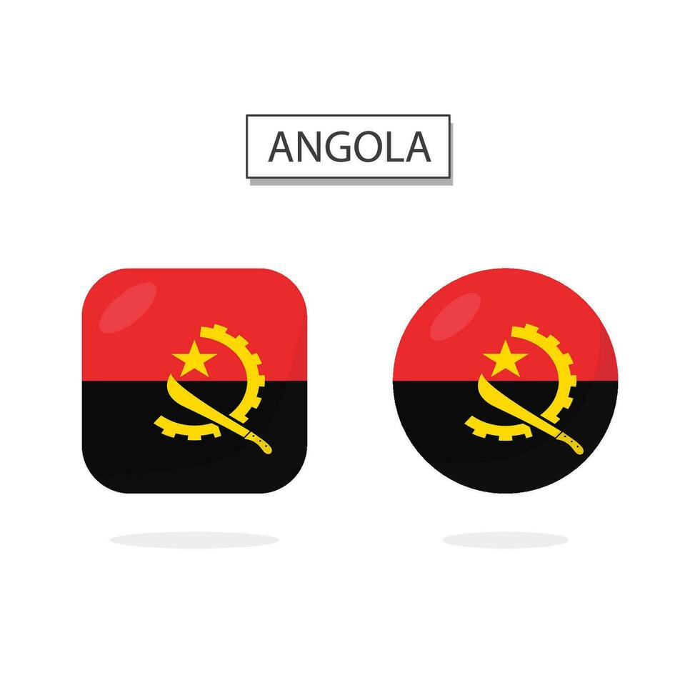 Flag of Angola 2 Shapes icon 3D cartoon style. vector