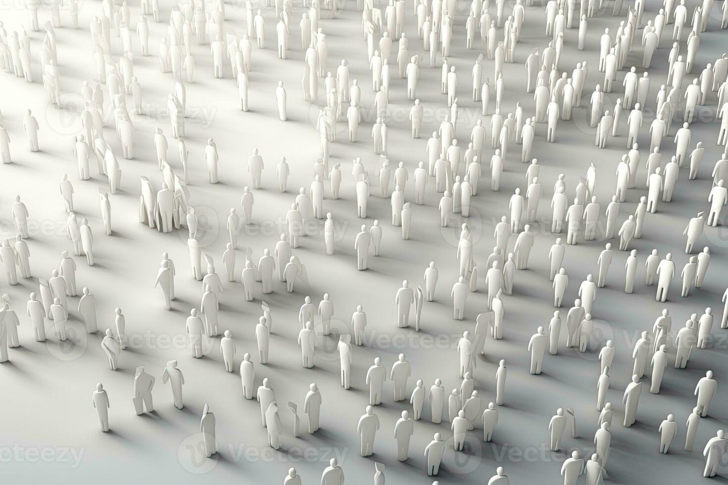 3d representación de multitud de personas en el forma de un hombre, multitud de personas en blanco antecedentes. 3d hacer ilustración, ai generado foto