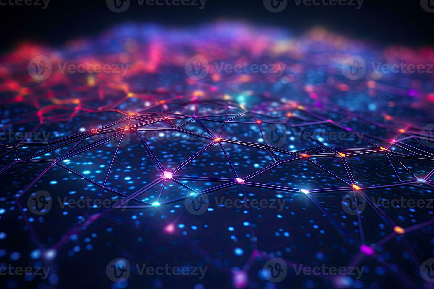 3d rendering of abstract technology digital background with connecting dots and lines, Cyber big data flow. Blockchain data fields. Network line connect stream, AI Generated photo