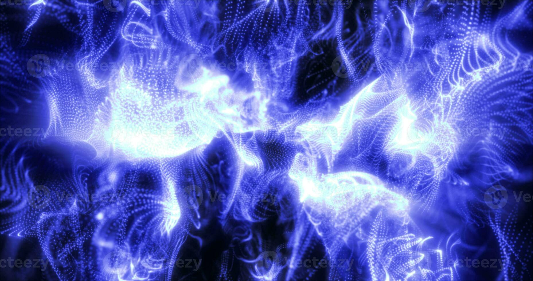 Abstract blue waves and smoke from particles of energy magical bright glowing liquid, background photo