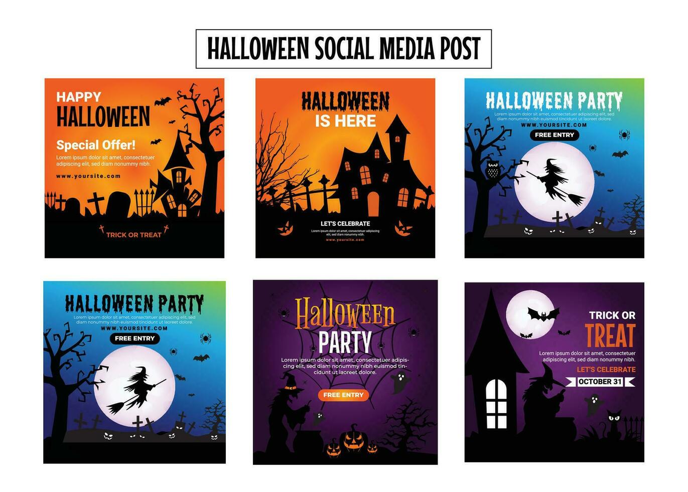 Free vector Halloween Social Media Banners Design, Halloween horror night party promotion social media banner template design. festival, holiday and celebration event marketing web post, flyer