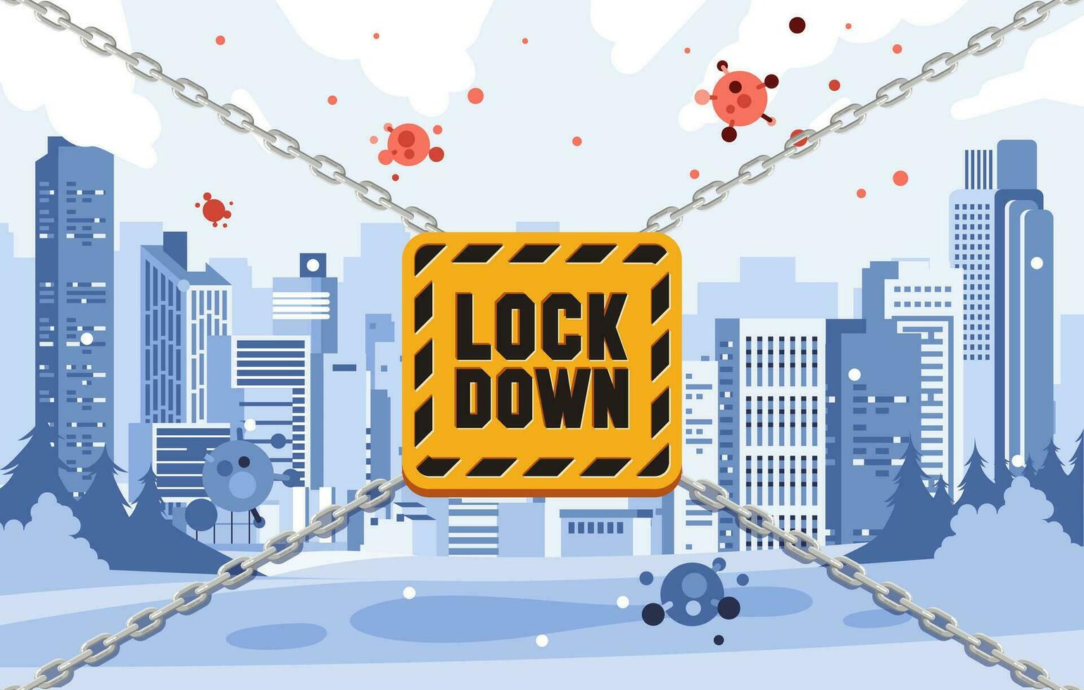 lockdown city illustration to prevent the contagious of virus spreading flat vector illustration