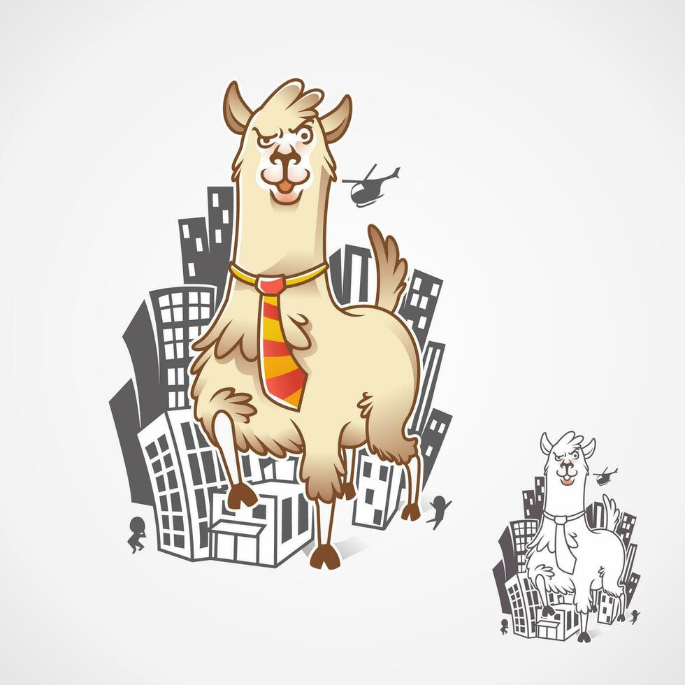 grande alpaca vistiendo Corbata caminando en pueblo mascota póster ilustración-vector vector