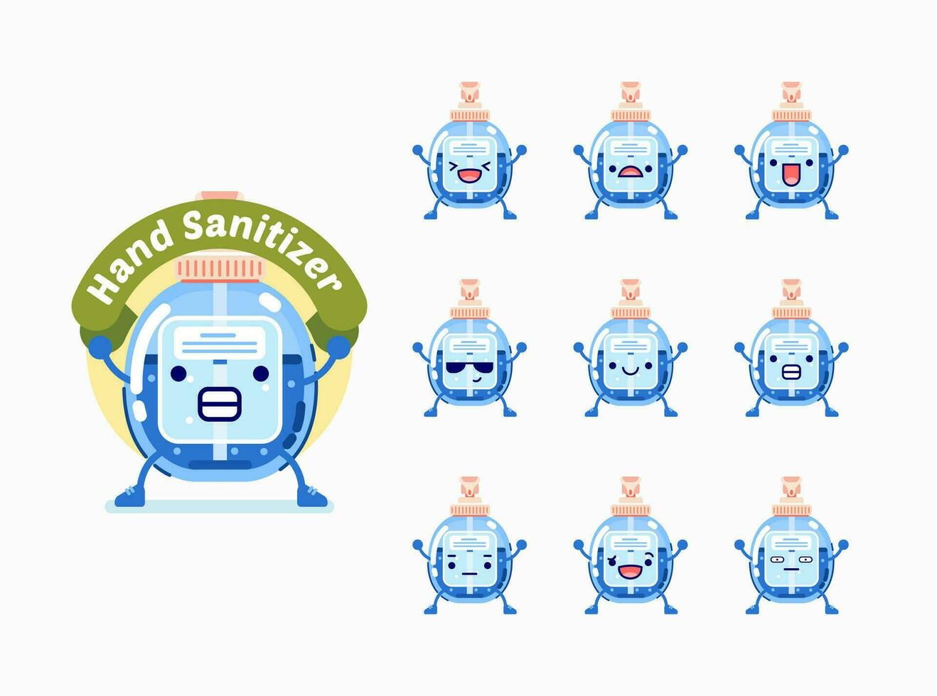 set of hand sanitizer character with different facial expression for emoticon vector