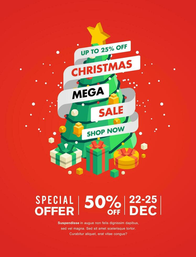 christmas sale banner with christmas tree and present vector illustration