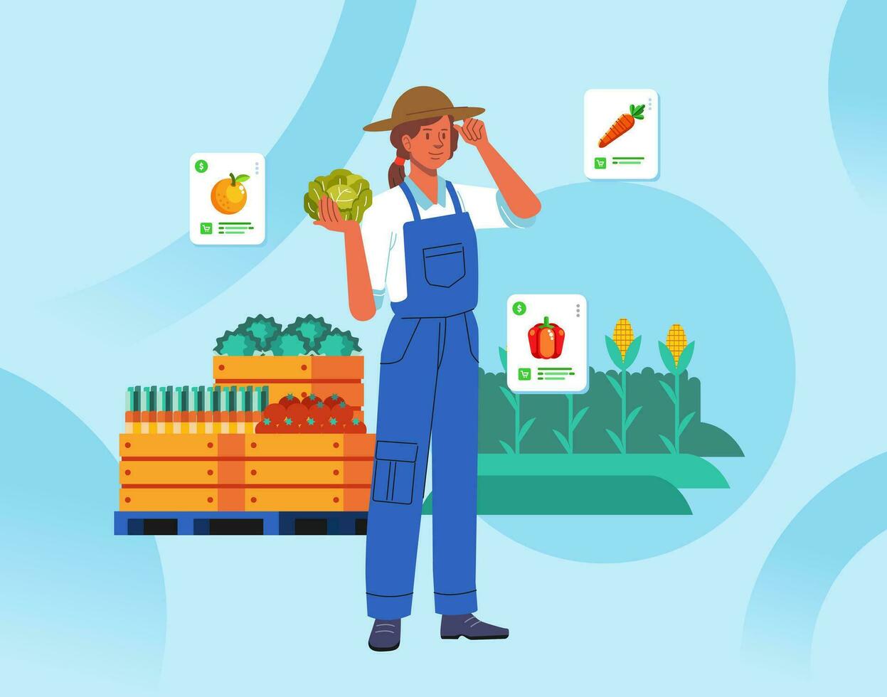 Contemporary modern farmer show yields monitoring his farm with a digital app modern agriculture vector