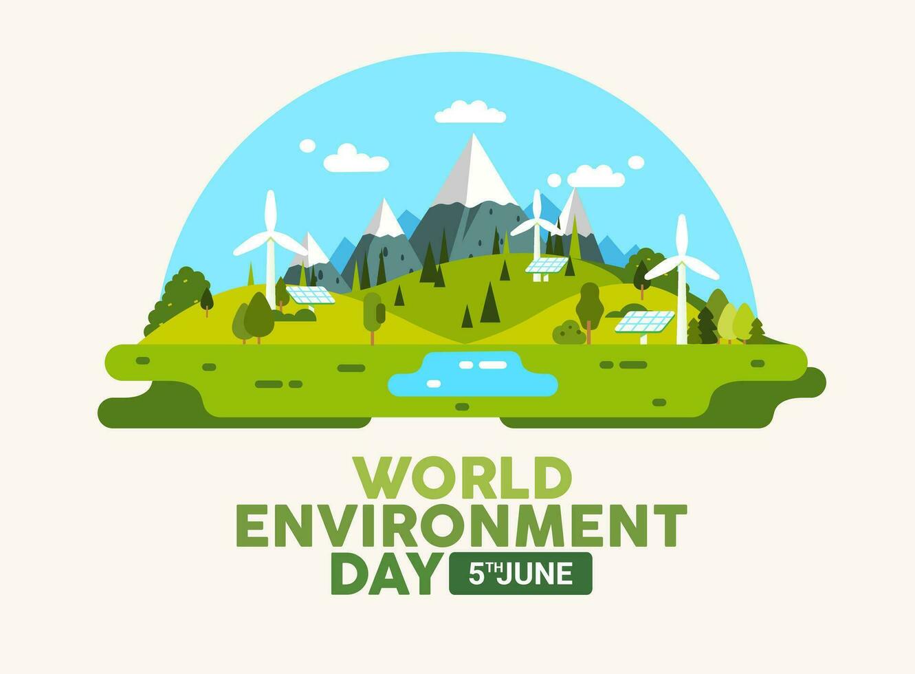 Word environment day. Landscape of nature use alternative energy sources solar panel and windmills vector