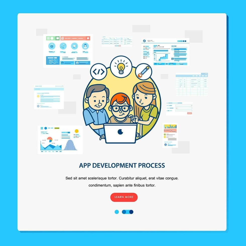 app development process illustration with graphic and info graphic vector