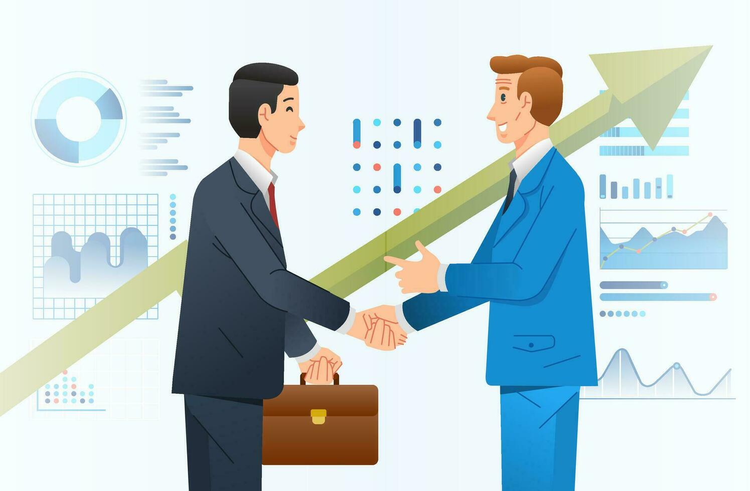 business cooperation among two company illustrate with two businessman shaking hand and info graphic as background vector