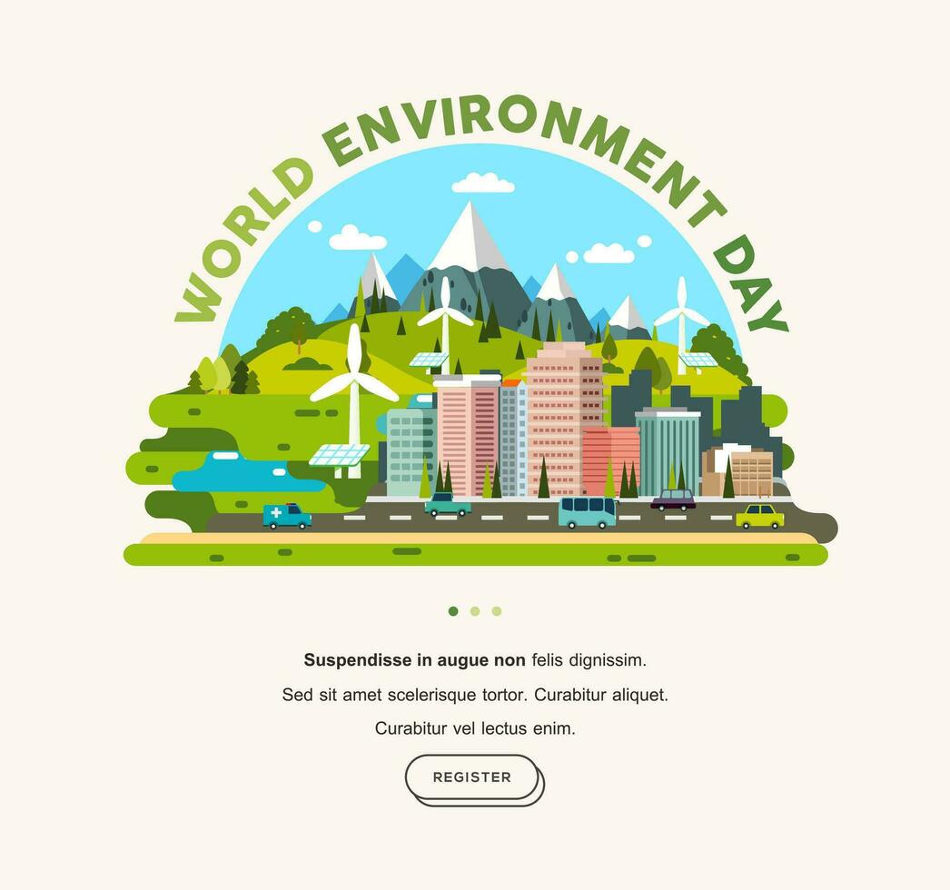 Word environment day Sustainable eco friendly cityscape with Infrastructure and Transportation banner template vector