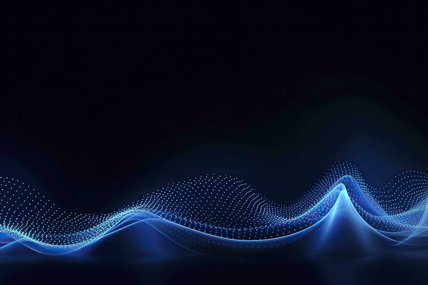 Dynamic blue particle wave. Abstract sound visualization. Digital structure of the wave flow of luminous particles. AI Generated. photo