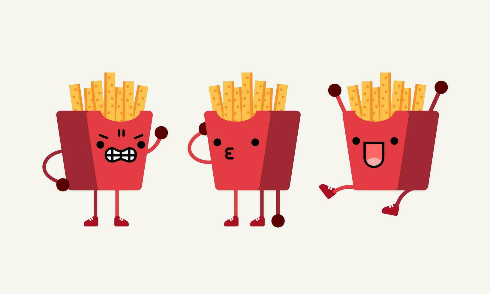 collection of cute french fries character mascot illustration with different pose and facial expression vector